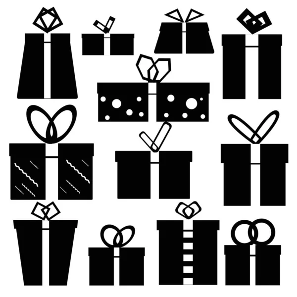 Silhuett Uppsättning Presentförpackning Isolerad Vit Bakgrund Samling För Födelsedag Jul — Stock vektor