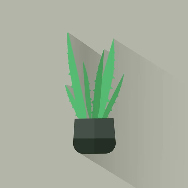 Illustrazione Piatta Aloe Vera Una Pentola Con Una Lunga Ombra — Vettoriale Stock