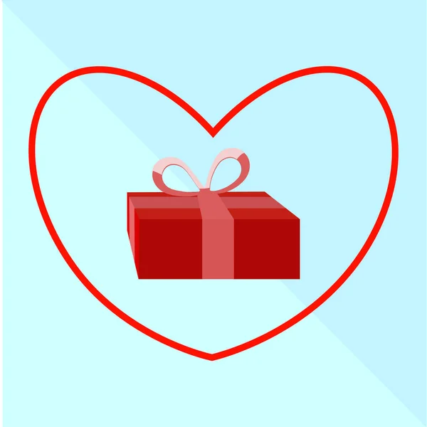 Yay Kalple Kırmızı Hediye Kutusu Doğum Günü Noel Sevgililer Günü — Stok Vektör