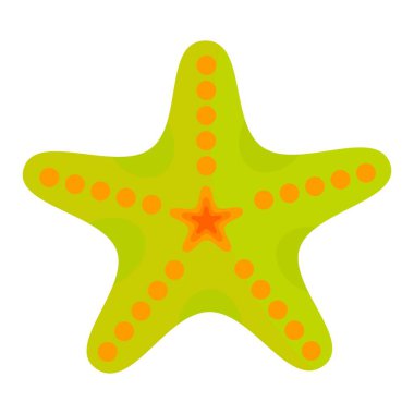 Beyaz arka planda izole edilmiş düz bir şekilde yeşil denizyıldızı. Denizin yaşamı. Tasarımınız için vektör illüstrasyonu. Yaz karikatürü denizyıldızı. Yaz zamanı konsepti.