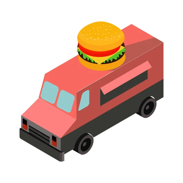 Isometriska Hamburgare Delar Street Food Truck Ikon Isolerad Vektor Illustration — Stock vektor