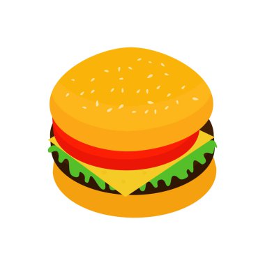 Isometric biçim simgesi. Burger 3D simgesi beyaz arkaplanda izole edildi.