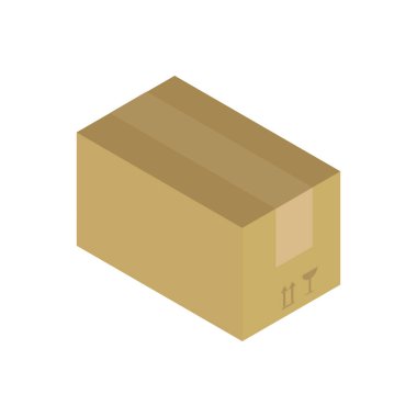 Isometric tarzı simge. 3D paket kutusu simgesi. Karton ambalaj vektör çizimi beyaz arkaplanda izole edildi.