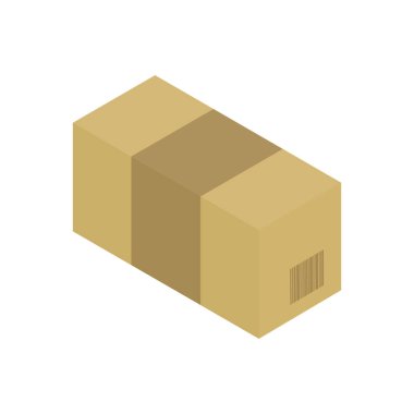 Isometric biçim simgesi. Uzun paket kutusu simgesi. Beyaz arkaplanda izole edilmiş karton vektör çizimi.
