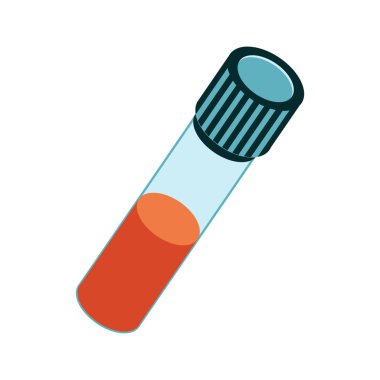 Isometric tarzı ikon. Tıbbi test tüpü, laboratuvar camı. Test tüpü kan ikonu. Vektör illüstrasyonu beyaz arkaplanda izole edildi.