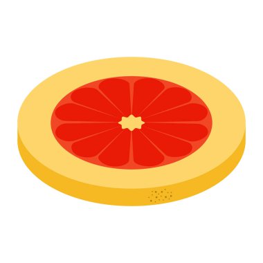 Isometric tarzı simge. Taze sıkılmış greyfurt suyu. Web tasarımı için beyaz arkaplanda izole edilmiş vektör illüstrasyonu.