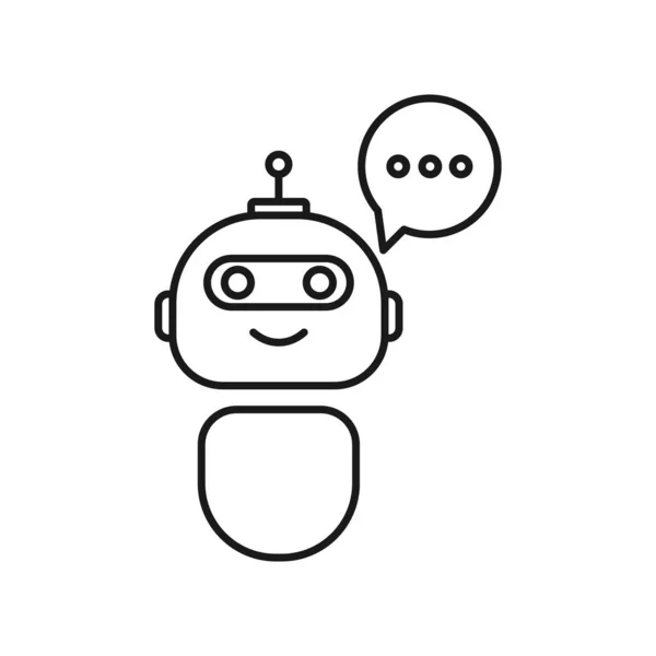 Bot图标。 Chatbot图标。 可爱的笑机器人与言语泡沫。 语音支持服务机器人。 虚拟在线支持符号。 客户服务机器人。 用于完美移动和网页设计的Chatbot图标. — 图库照片