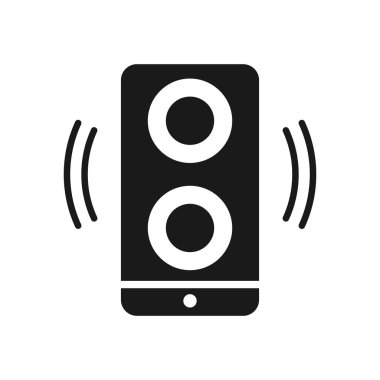 Ses tanıma simgesine sahip akıllı konuşmacı. Ses, yüksek sesli hoparlör. Mükemmel mobil ve web konsepti için kablosuz konuşmacı simgesi.