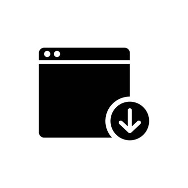 İndirme işaretli tarayıcı penceresi. İnternet 'ten dosya indirme, web sayfası simgesi. Satır tasarımı.