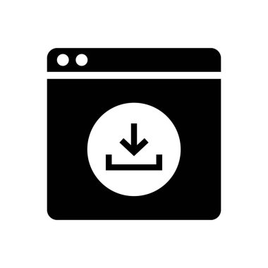 İndirme işaretli tarayıcı penceresi. İnternet 'ten dosya indirme, web sayfası simgesi. Satır tasarımı.