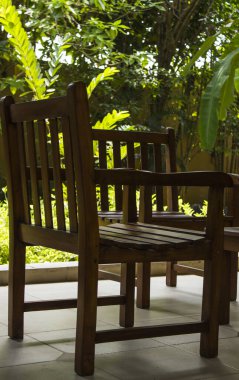 Yeşilliğe karşı gevşemek için tahta sandalye