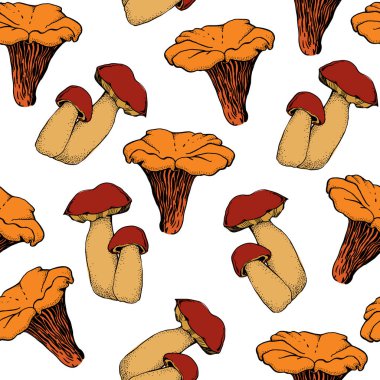 Elle çizilmiş mantar vektör seamless modeli