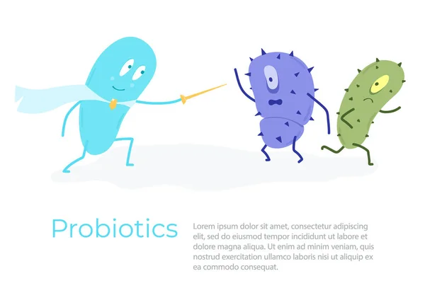 Los Buenos Probióticos Derrotan Las Bacterias Patógenas Ilustración Vectorial — Vector de stock