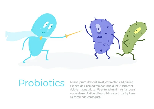 Хорошие Пробиотики Побеждают Патогенные Бактерии Векторная Иллюстрация — стоковый вектор