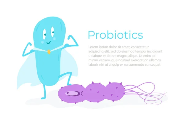 Los Buenos Probióticos Derrotan Las Bacterias Patógenas Ilustración Vectorial — Vector de stock