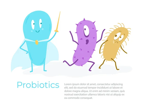 Los Buenos Probióticos Derrotan Las Bacterias Patógenas Ilustración Vectorial — Vector de stock