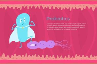 Probiotics pathogenic bacteria against the background of intestinal work. Vector illustration. clipart
