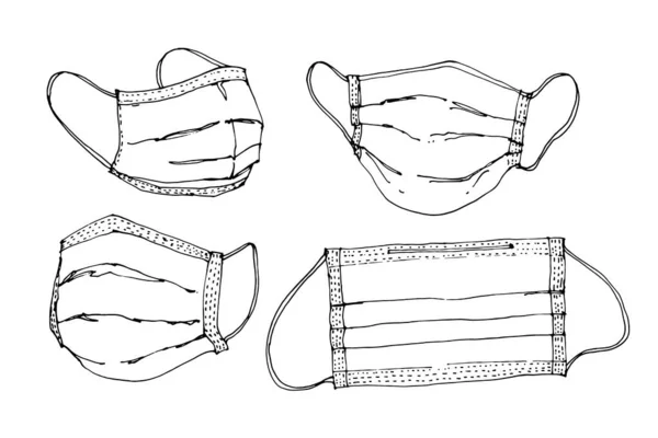 Croquis Dessin Masque Médical Jetable Illustration Vectorielle Sur Fond Blanc — Image vectorielle