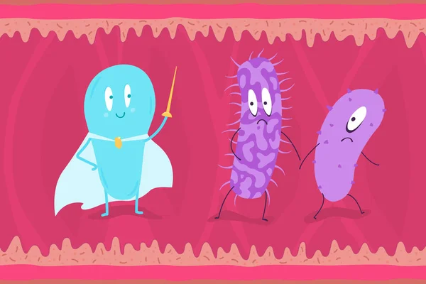 Probióticos Bacterias Patógenas Contra Fondo Del Trabajo Intestinal Ilustración Vectorial — Vector de stock