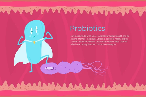 Probiotika Pathogene Bakterien Vor Dem Hintergrund Der Darmtätigkeit Vektorillustration — Stockvektor