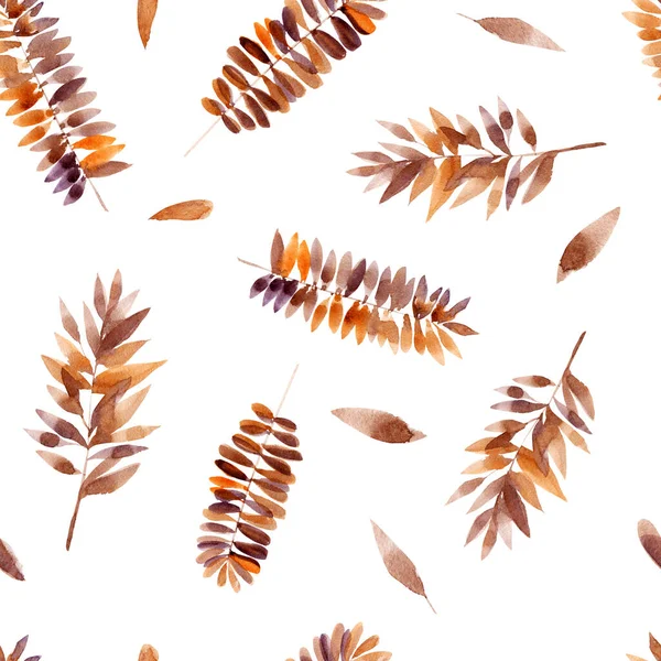 Nahtloses Muster Abstrakter Herbstblätter Auf Weißem Hintergrund Aquarellillustration — Stockfoto