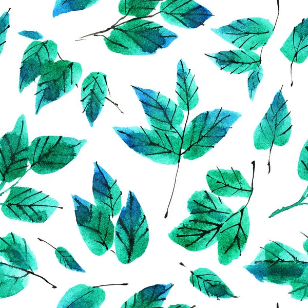 Seamless pattern with watercolor leaves on a white background. Watercolor illustration.