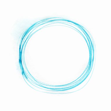 Beyaz arkaplanda maviyle suluboya çerçeve. Tasarımın için dekoratif bir unsur. Yuvarlak çerçeve.