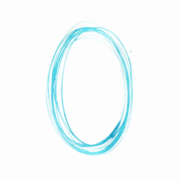 白色の背景に青の水彩線状のフレーム あなたのデザインのための装飾要素 楕円形 — ストック写真