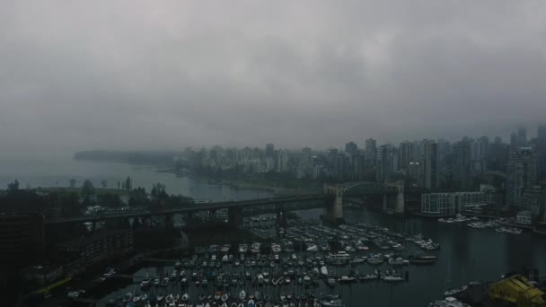 Establishing Aerial View Burrard Bridge West Vancouver Background Jib Movement — Stock Video