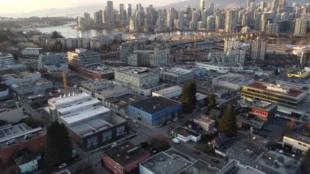 Vancouver Kantoorruimte Met Het Centrum Achtergrond Tijdens Zonsondergang — Stockvideo