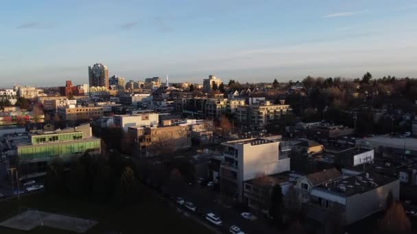 Vlieg Mount Pleasant Gebied Van Vancouver Avond — Stockvideo