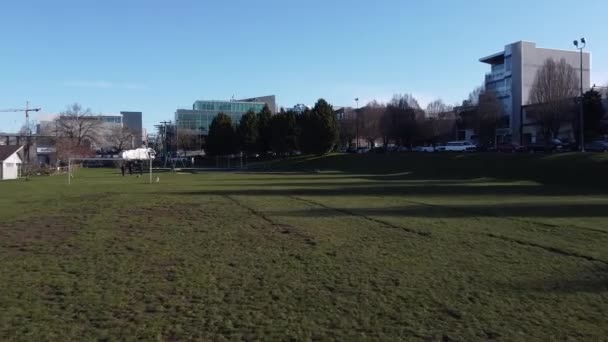 バンクーバーの緑の芝生の車線を飛ぶ — ストック動画
