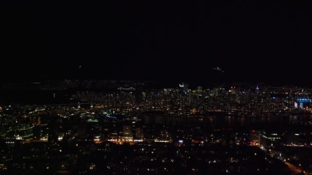 Vista Aérea Nocturna Del Centro Vancouver Con Los Puentes Granville — Vídeo de stock