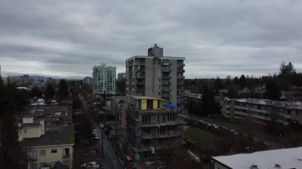 Flyg Över Tak Vancouver Med Utsikt Över Södra Granville — Stockvideo