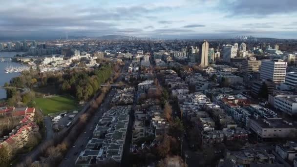 Vlieg Vancouver Fairview Zonnige Ochtend — Stockvideo