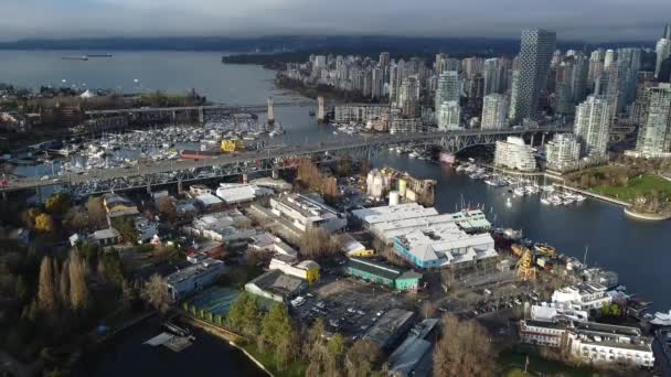 Burrard Brug Granville Brug Granville Eiland Luchtfoto — Stockvideo