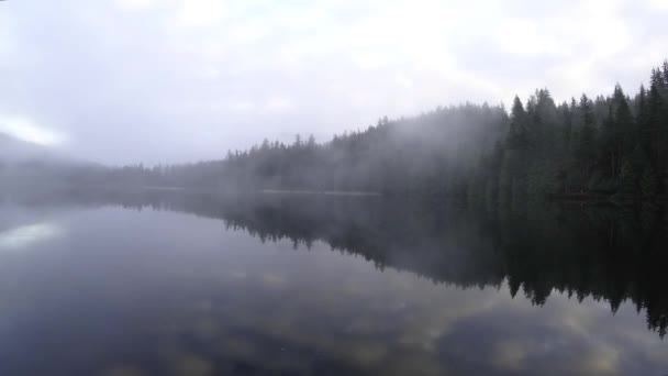 Timelapse Στην Ομιχλώδη Λίμνη Πρωί — Αρχείο Βίντεο