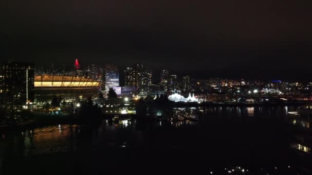 Vue Aérienne Nuit Vancouver Avec Place Cirque Soleil — Video