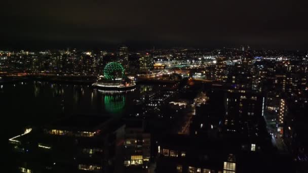 Vue Aérienne Monde Des Sciences Vancouver Pendant Nuit — Video