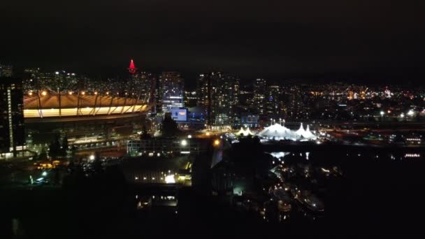 Öppningsbild Place Och Cirque Soleil Över False Creek — Stockvideo