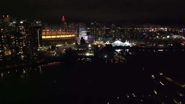 Vista Aérea Place Centro Vancouver Durante Noite — Vídeo de Stock