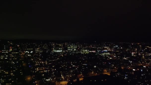 Vancouver Broadway Area Aerial View Night — Stock Video