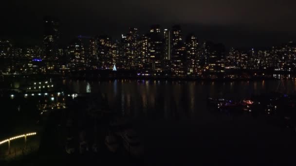 Vancouver Capotado Visão Aérea Noite — Vídeo de Stock