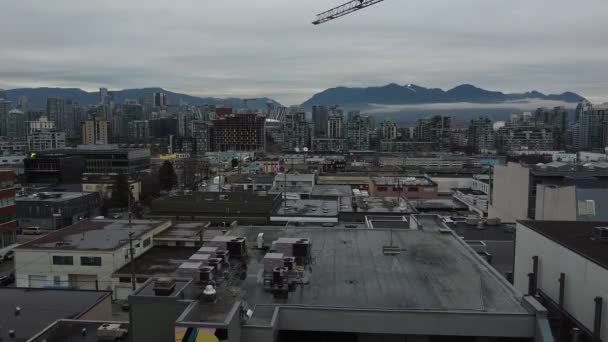 Aerial View Vancouver Downtown Roofs Olympic Village — Stock Video