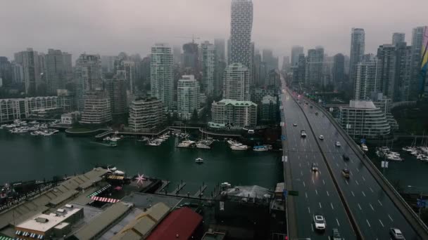 Granville Brug Straat Met Uitzicht Vancouver Centrum Van Bovenstaande — Stockvideo