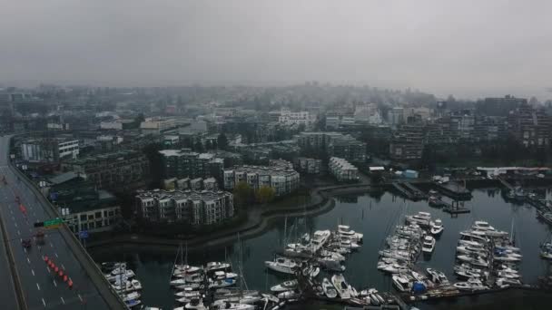 Vancouver Kvarter Med Småbåtshamn Förgrunden — Stockvideo