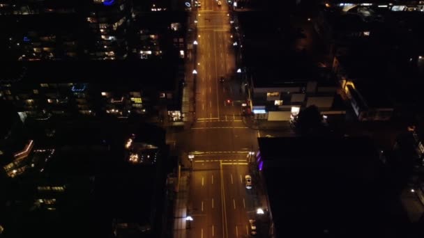 Fly Dark District Two Level Traffic Night — Stock Video