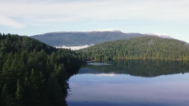 Vista Panorámica Del Lago Cristalino Con Colina Cubierta Pinos Verdes — Vídeos de Stock