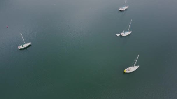 Letět Přes Zakotvené Jachty Potoce — Stock video