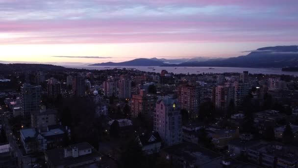 Vista Aérea English Bay Durante Pôr Sol — Vídeo de Stock